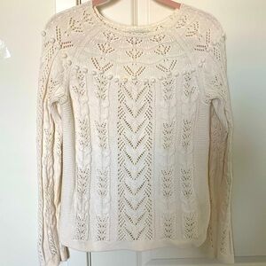 Tommy Hilfiger cotton mix knit boat neck sweater with pom poms off-white M